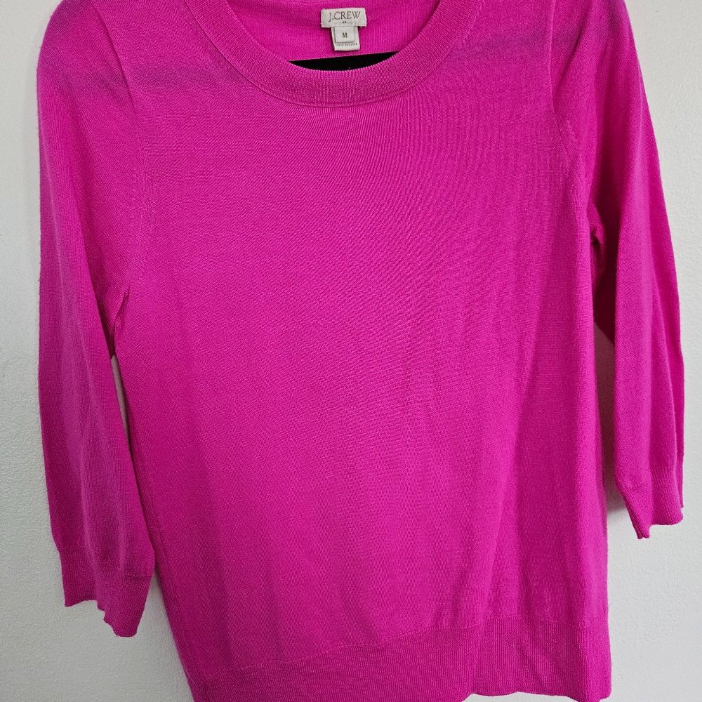 J Crew Merino 3/4 Sweater - Bright Pink